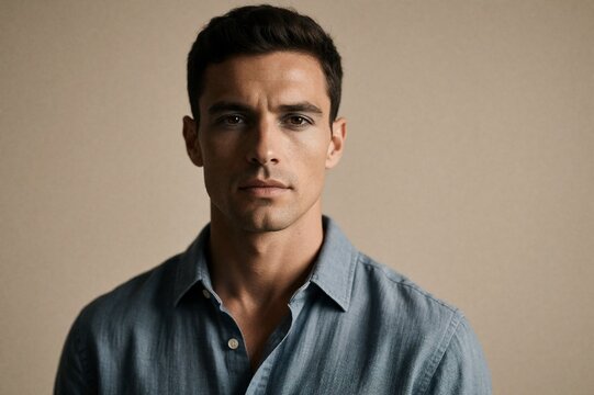 Professional Studio Portrait of a Handsome Portuguese Man in Denim Shirt with Directional Lighting