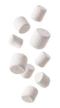 Floating marshmallows in air isolated on transparent background