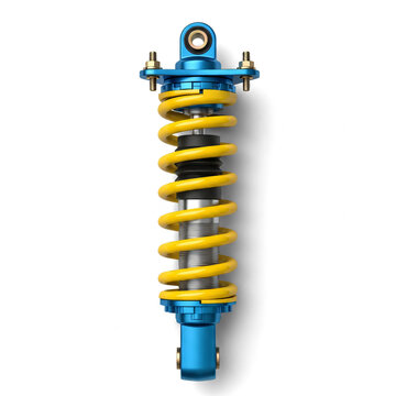 Yellow and Blue Performance Car Shock Absorber on White