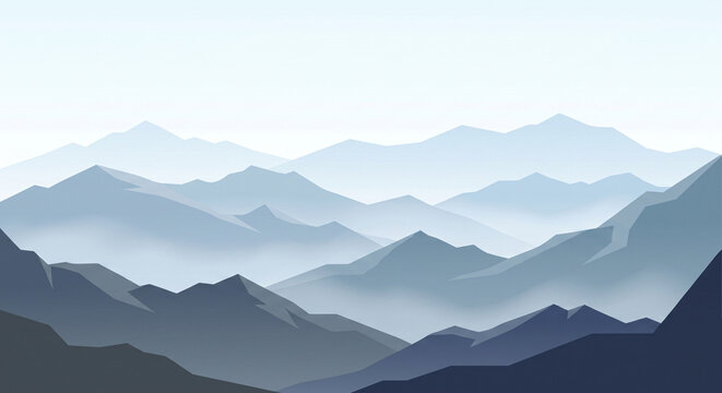 Minimalist Blue Misty Mountain Landscape with Fog Vector Illustration for Web and Background