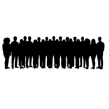 Group of people standing together silhouette style isolated on transparent background, Vector