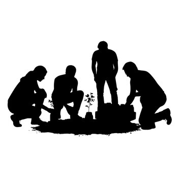 Silhouette group of people working together on a project isolated on transparent background, Vector