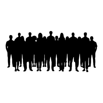 Group of people standing together in silhouette isolated on transparent background, Vector