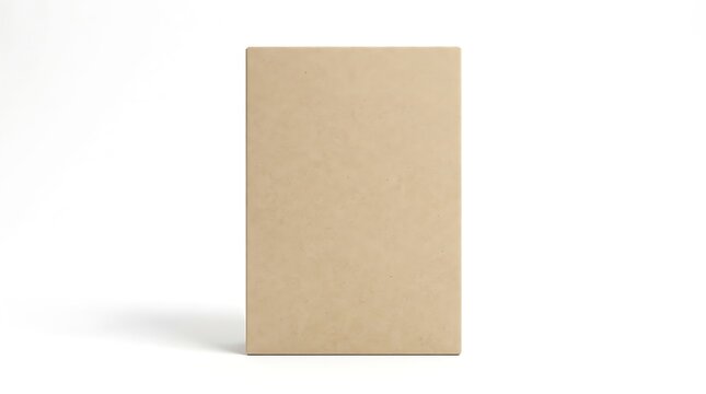 A simple rectangular beige paper card or notebook cover standing upright on a flat surface for design. blank cereal box