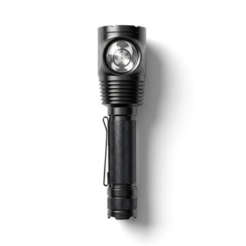Modern Black Tactical LED Flashlight with Pocket Clip on White