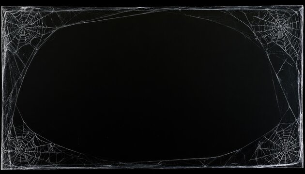 Halloween Spooky Cobweb Border on Black Background with Empty Space.