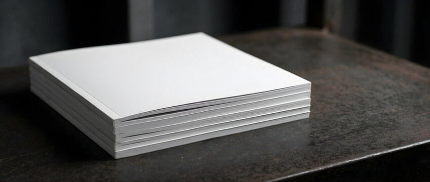 Stack of White Paper Ream On Industrial Metal Surface Ready for Printing or Office Work