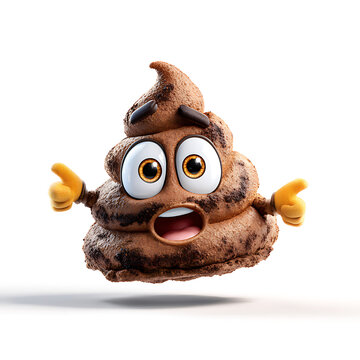 Cute cartoon poop character with surprised expression and dumbbells