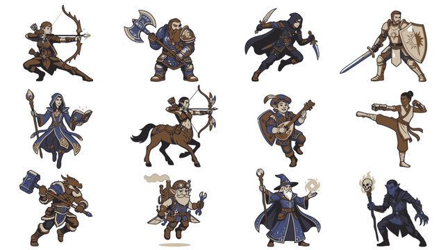 Diverse fantasy races and character classes