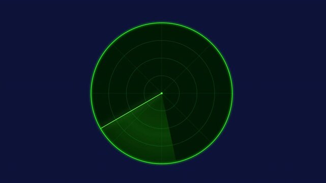 Green radar screen with sweeping light detecting red targets on a dark background, military