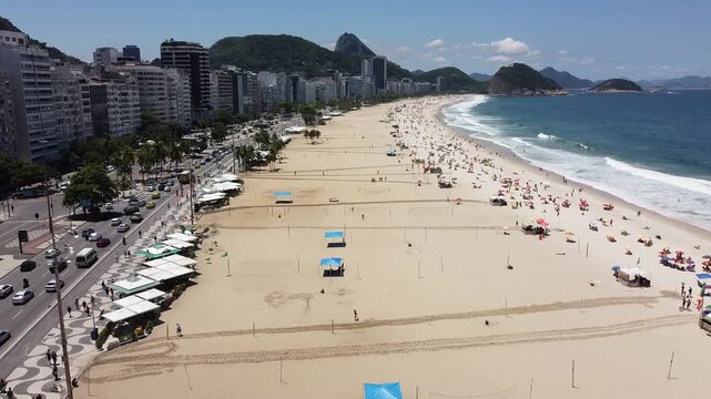 Drone footage Aerial view of Copacabana beach in Rio de Janeiro | Brasil