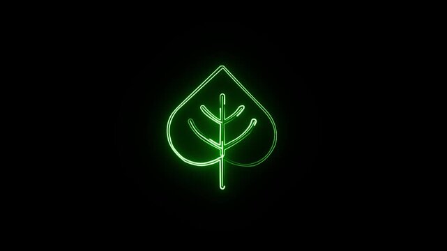 Glowing neon line Leaf icon isolated on green background. Leaves sign. Fresh natural product symbol. 4K Video motion graphic ...