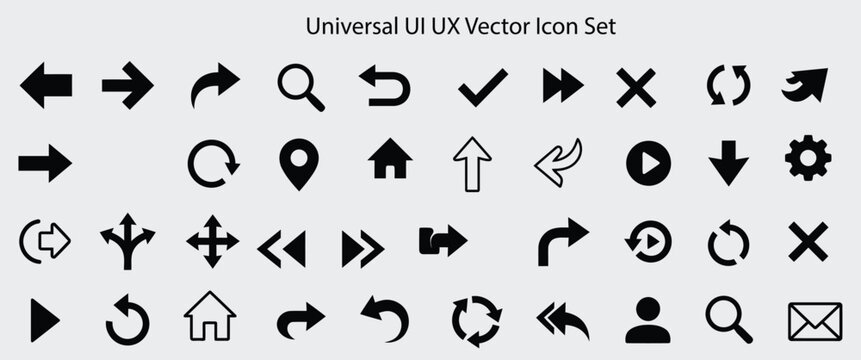 Minimalist Arrow and User Interface Vector Icon Set for UI/UX Graphic Design.
