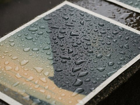 Raindrops on Wet Printed Poster Macro Texture Abstract Background