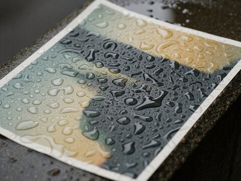 Raindrops on wet printed poster macro close up texture
