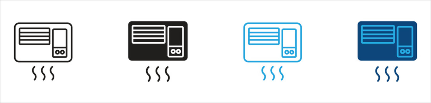 Air Conditioning Icon Set, Representing Cooling Systems, Climate Control, HVAC Units, Indoor Comfort, and Temperature Regulation, Vector Illustration