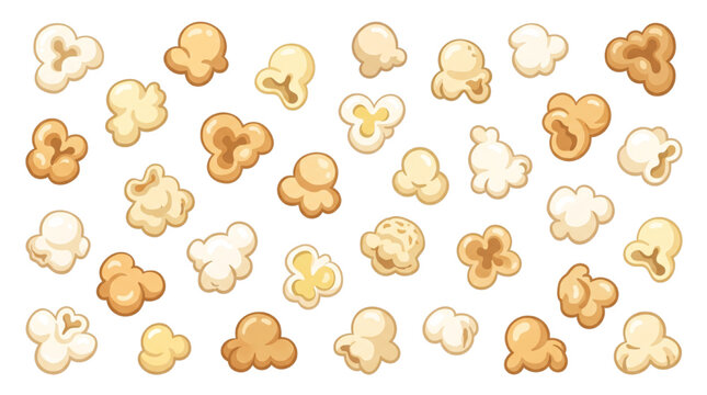 Set of cute cartoon popcorn kernels illustrations isolated on white background for snack and cinema design