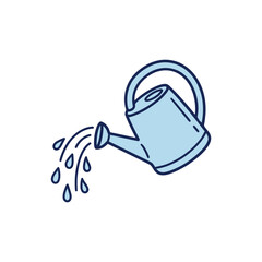 Obraz premium Blue line art of a watering can pouring water droplets.