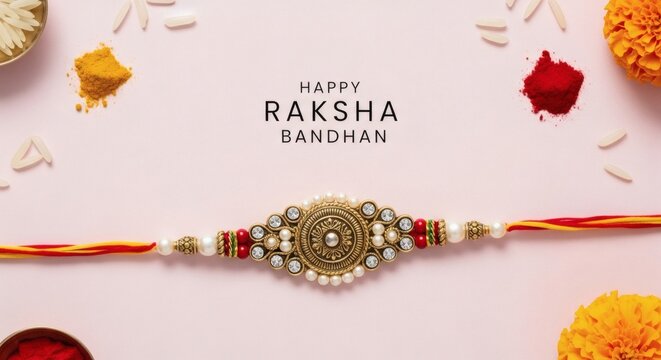 Traditional Rakhi Thread on White Background &ndash; Raksha Bandhan Festival Symbol Design