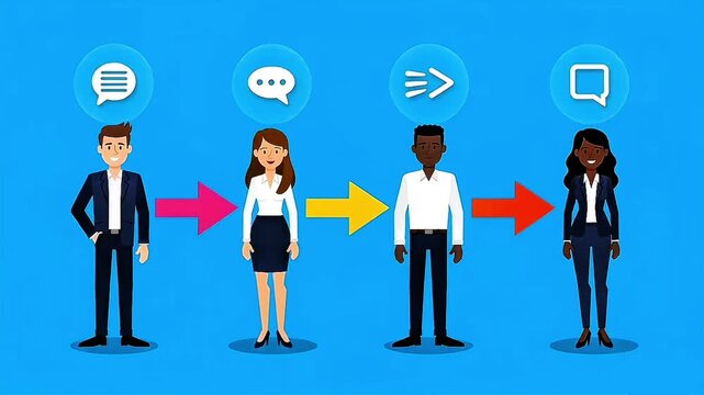 Diverse people icons illustrating a communication workflow, information exchange, social networking, and collaborative process.