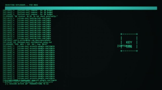 Green CRT Keylogger Keystroke Capture Input Log Scrolling Loop Motion Graphic