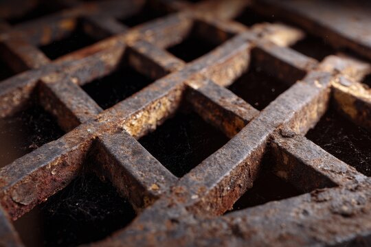 Moody urban ruin with a rusting exhaust vent grille
