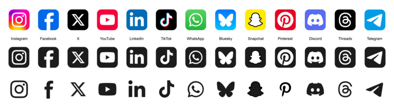 Social media logos set, popular social network icons