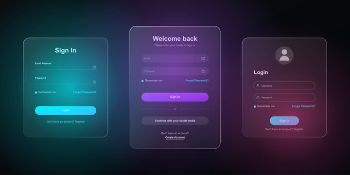 Glassmorphism login and sign in form ui templates with dark neon aesthetic