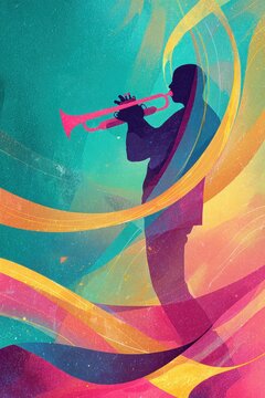 Vibrant Abstract Jazz Trumpet Player with Colorful Motion