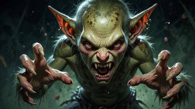 Aggressive Green Goblin Creature with Sharp Claws