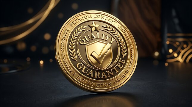 Gold Quality Guarantee Badge for Certification and Trust. Premium certification seal symbolizing quality assurance and reliability.