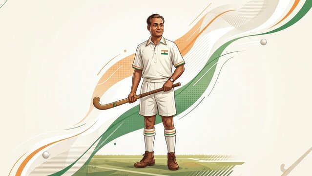 National Sports Day Major Dhyan Chand Vector Illustration