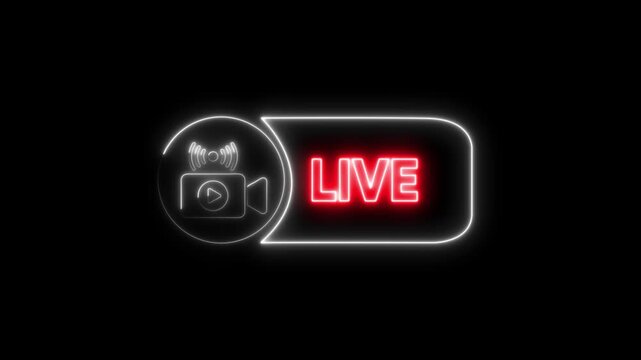 Neon live streaming animation with glowing broadcast signal