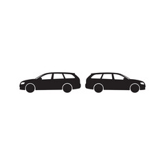 Fototapeta premium Modern Station Wagon Black Silhouette Vector Set Side View Family Car Icons