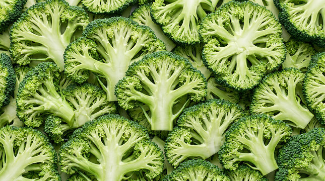 Fresh green broccoli arranged in a vibrant pattern for healthy eating concept
