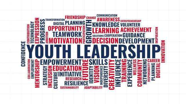 Youth Leadership Word Cloud Typography Design with Related Empowerment and Growth Keywords