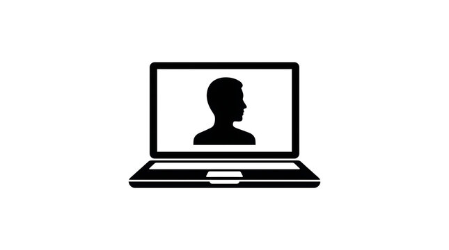  Laptop Computer with User Profile Icon Black Silhouette
