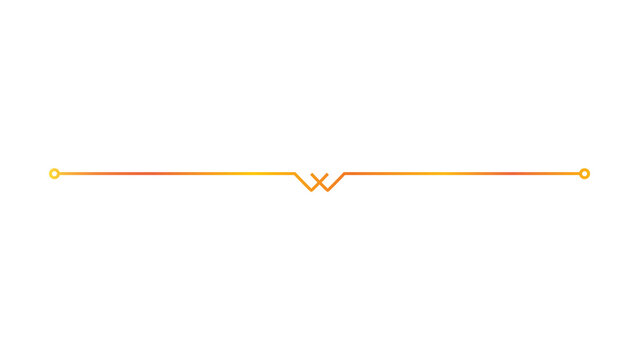 Minimalist horizontal divider line with geometric w shape center and warm gradient color isolated element with rendered smooth warm orange yellow gradient circular ends rendered PNG