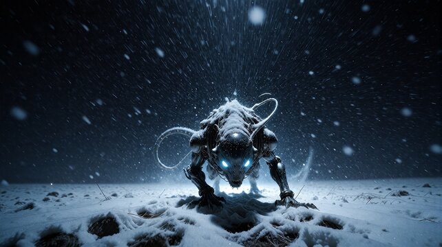Cyborg Predator Creature in Arctic Blizzard
