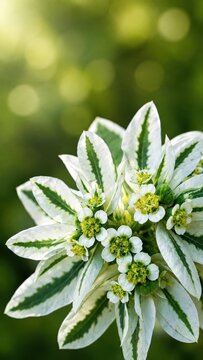 Elegant Variegated White and Green Floral Background with Soft Bokeh and Copy Space
