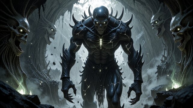 Dark Necromancer Demon Lord in Ethereal Skull Cavern
