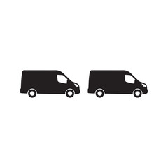 Fototapeta premium Modern Delivery Van Black Silhouette Vector Set Side View Vehicle Icons
