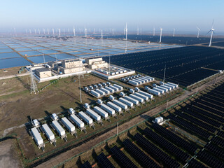 Large scale wind and solar hybrid energy storage power station panoramic view © zhu difeng
