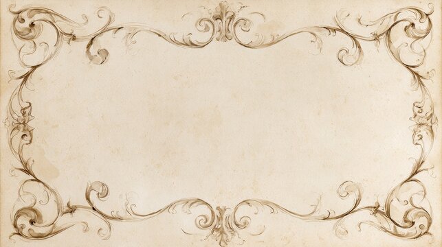Intricate calligraphy border with decorative vines and parchment texture