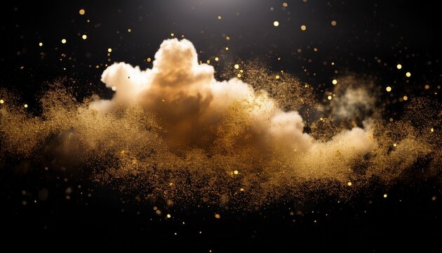 golden glitter clouds floating through cinematic black backgrounds with elegant luxury celebration aesthetics