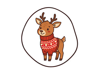 Cute cartoon reindeer wearing a festive sweater © Saiful