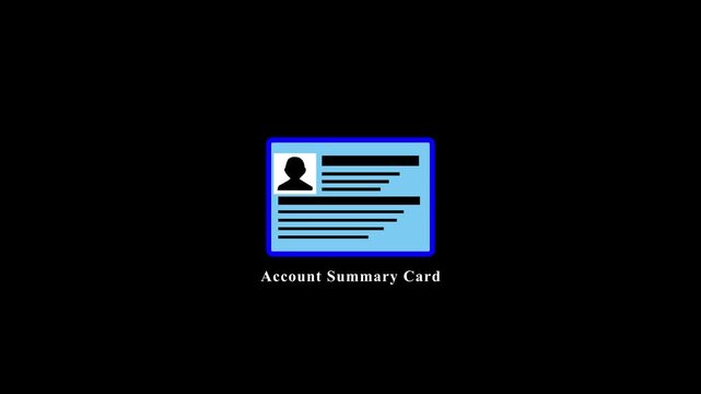 Account summary card with profile icon and lines in blue frame motion.