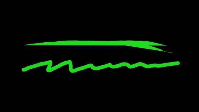 Abstract Green Brush Stroke and Wavy Line Vector Illustration on Black Background