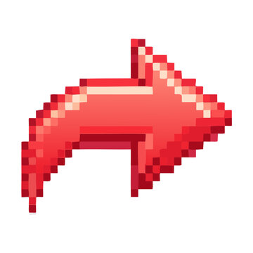 red curved arrow sign icon direction pointer visual graphic symbol retro 8bit pixel art vector graphic illustration asset