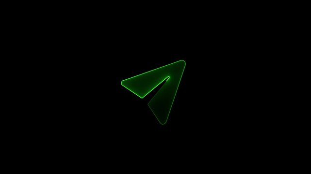 Green telegram logo glowing animation on black background motion.